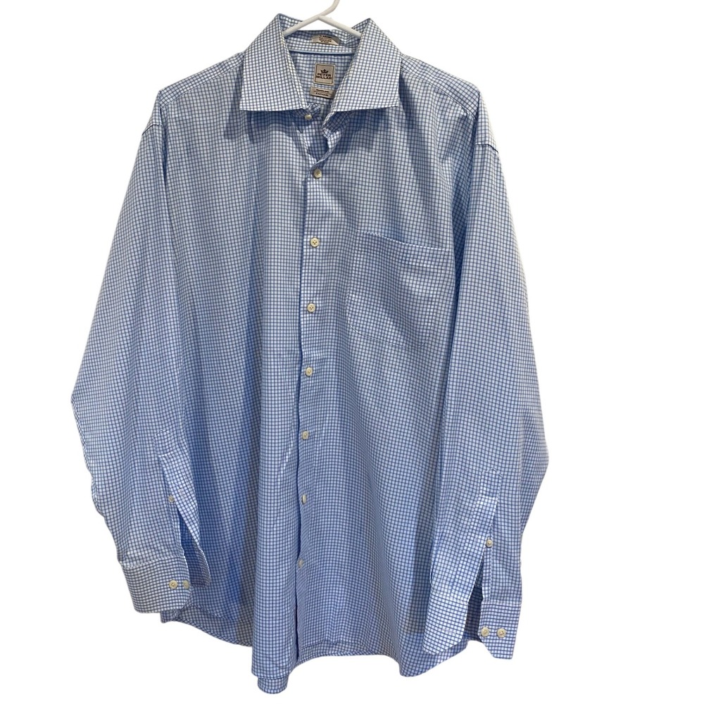 Peter Millar Blue Gingham Checkered Long Sleeve Button Down Shirt Mens 17.5 Long